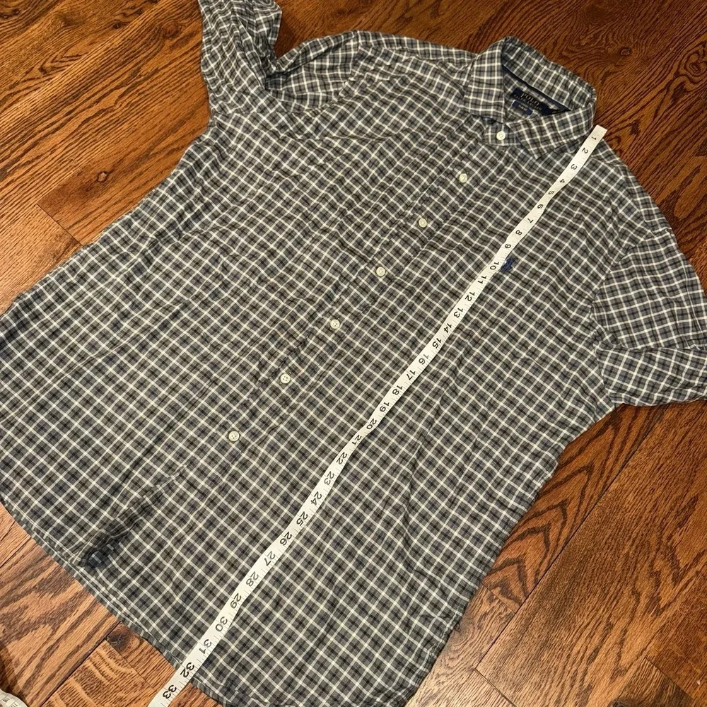 Polo Ralph Lauren Long Sleeve Button Up Shirt Men's 2XL Slim Fit Grey Blue Plaid
